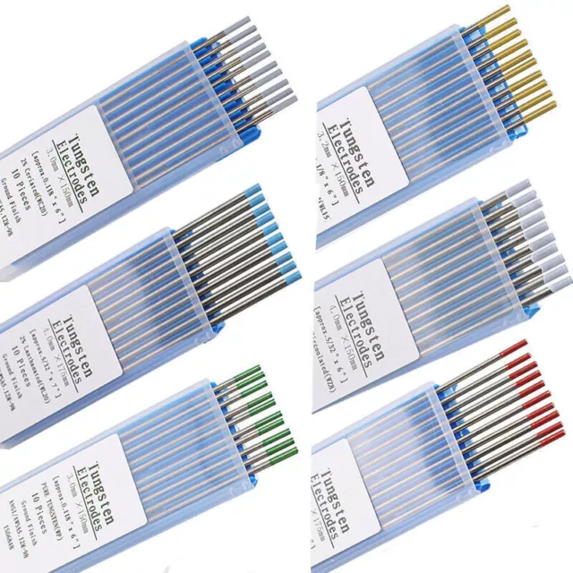 10pcs TIG Welding Tungsten Electrodes Blue/Gold/Green/Grey/Red/White 1.6mm/2.4mm