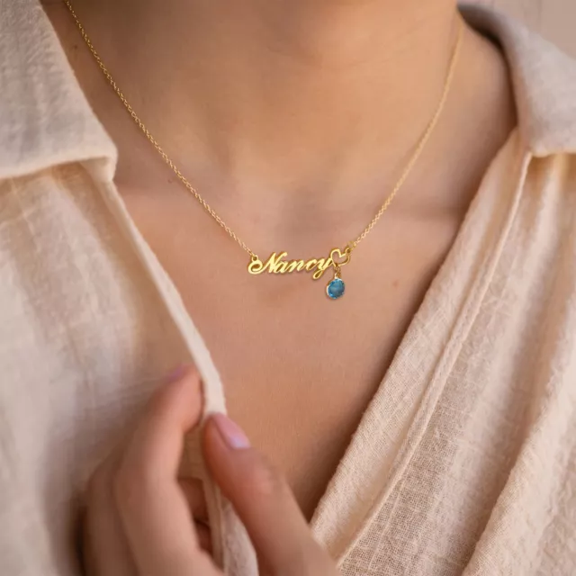 Custom Birthstone Name Necklace Personalized Stainless Steel Letter Pendant
