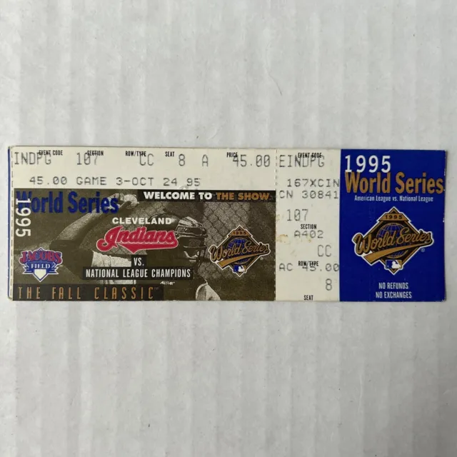 1995 World Series Ticket GAME 3 Cleveland Indians Atlanta Braves 10/24/95 MLB