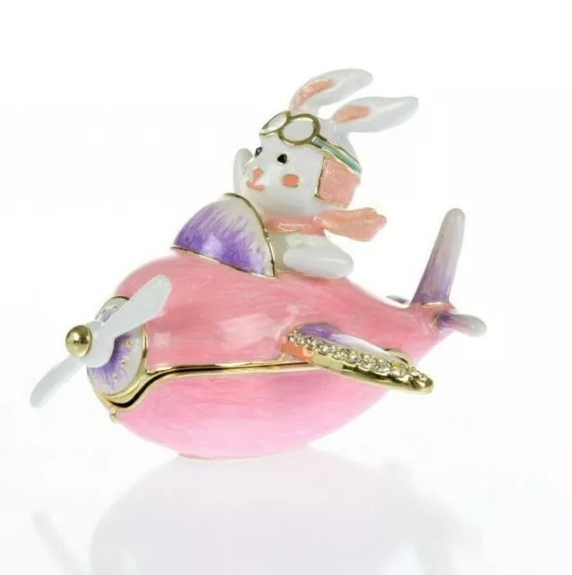 lapin dans l'avio rose boîte à bijoux fait à la main par Keren Kopal & cristaux