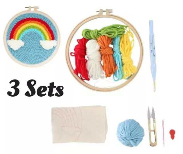 3 Sets DIY Embroidery Pen Knitting Sewing Tool Kit Rainbow Punch Needle 20cm  UK
