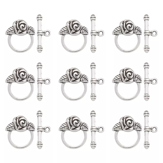 10sets Tibetan Antique Silver Rose Toggle Clasps DIY Jewelry Bracelet Making