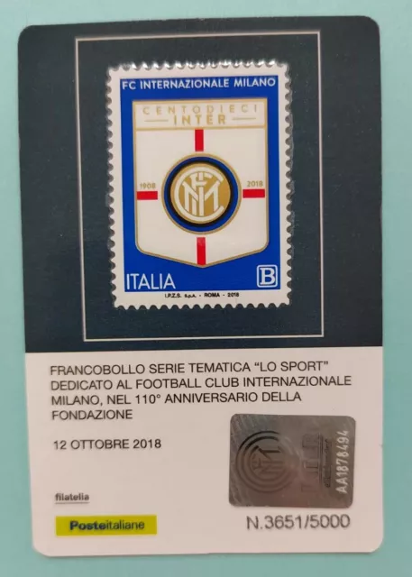 Poste Italiane Tessera Filatelica CENTODIECI INTER N. 3651 di 5000