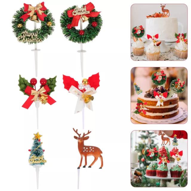 12 Pcs christmas Cake Topper Plastic Picks Reindeer Cupcake Wreath Toppers