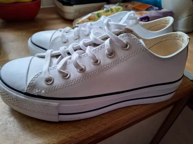 Ladies White Converse Ox Lift Size 6.5 UK Leather Upper