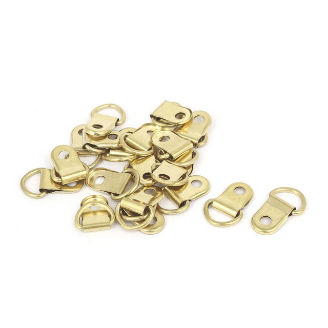 Picture Photo Frame Hanging Single Hole D-Ring Hanger 25mmx14mm Gold Tone 20pcs