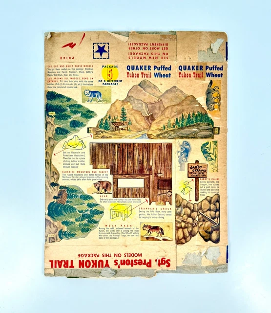 VINTAGE 1950S QUAKER Puffed Wheat Cereal Box Sgt Preston Yukon Trail ...