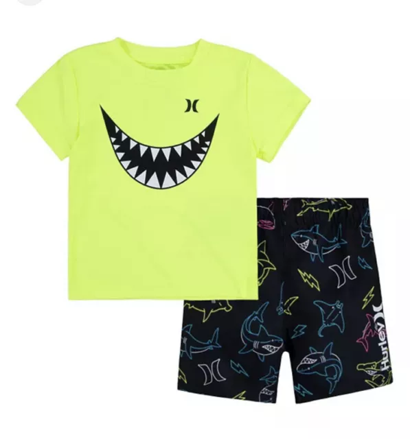 Hurley Boy 2 piece Set Swim Broad Short  And Short Sleeve Top Rash Guard Size 6