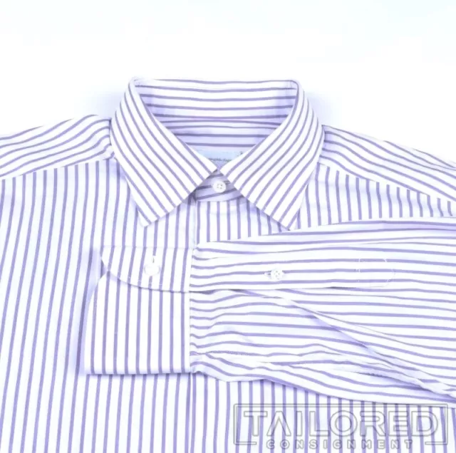 ERMENEGILDO ZEGNA Purple Striped 100% Cotton Mens Luxury Dress Shirt - 16