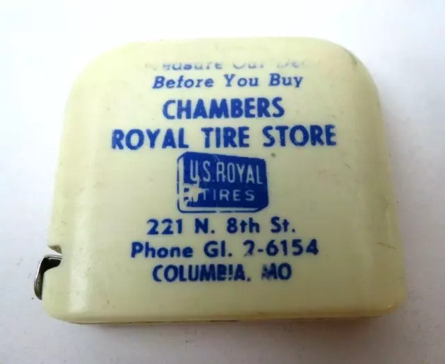 Vintage 1950s Columbia, MO Chamber's US ROYAL TIRES Advertising Tape Measure 2