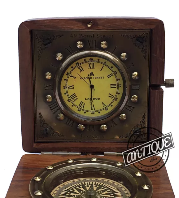 Tisch- / Schreibtischuhren mit handgemachtem Vintage-Modell aus Kompassholz Gift