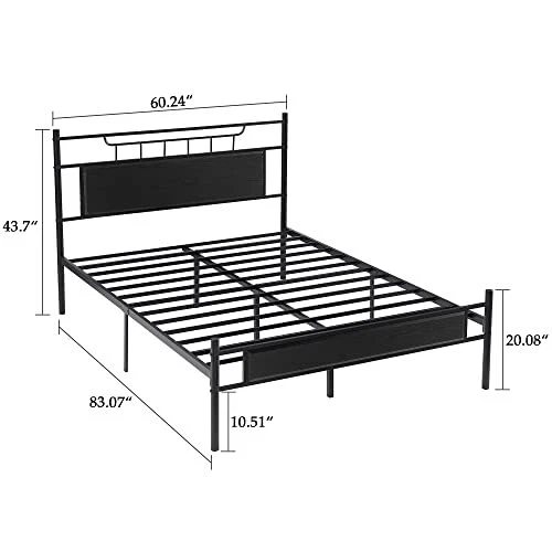 QUEEN SIZE PLATFORM Bed Frame with Wood Headboard/Mattress Foundation