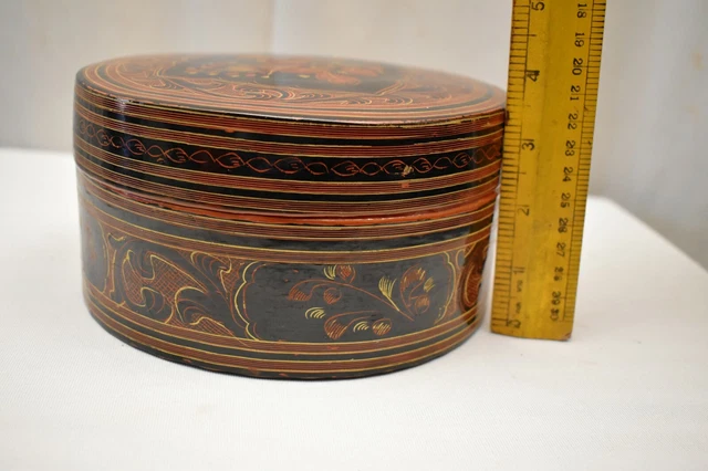 Antique Burmese Betel Nut Box Lacquerware Myanmar Storage Container Paandan Old" 12