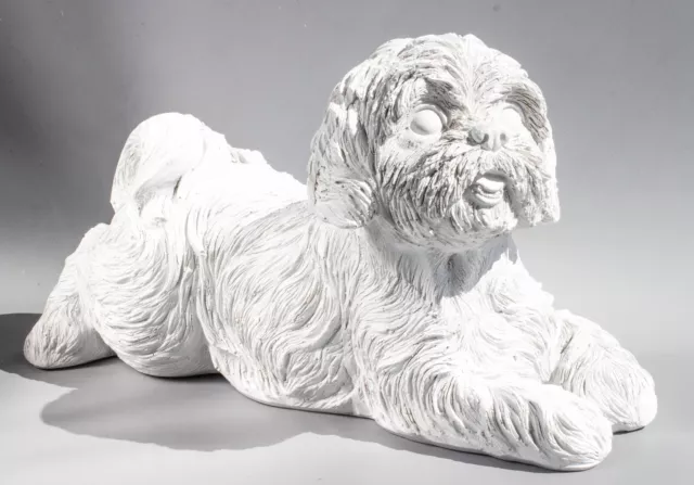 Unpainted Lhasa Apso Dog Memorial Statue Pet Funeral Grave Decor Garden Figurine