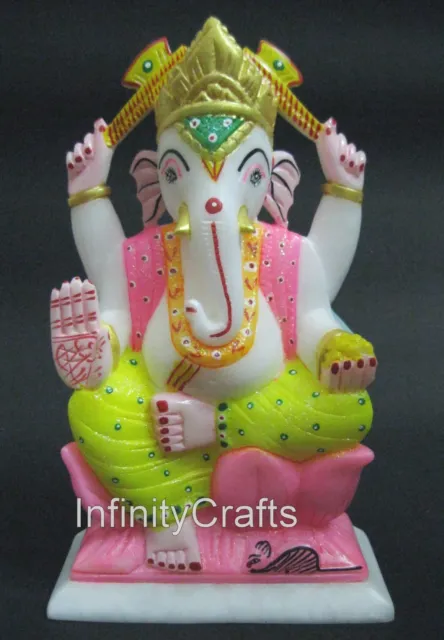 9 Inches Marble God Ganpati Ji Statue Handcrafted Ganesha for House Warming Gift