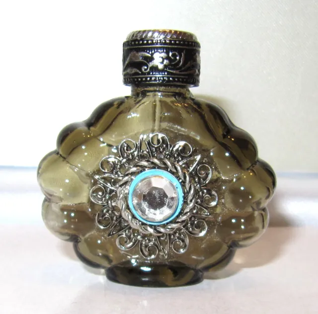 Small Made in Italy Silver Plate/Tone Smoky Brown Glass Perfume Bottle