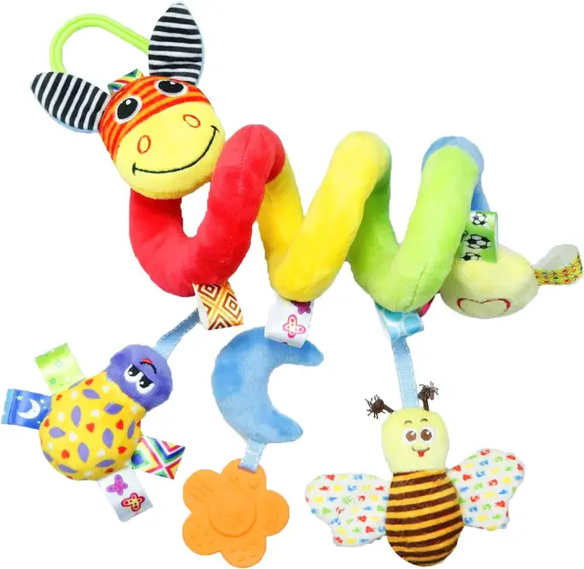 Hanging Rattle Toys for Car Seat Crib Mobile, Infant Baby Spiral Plush Toys for