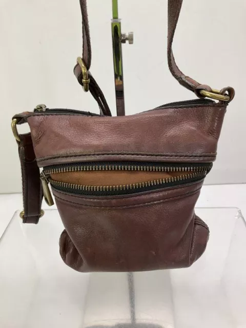 Fossil Brown Leather Top Zip Crossbody Bag