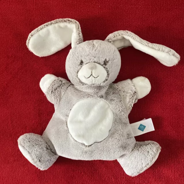 🇫🇷 Doudou Peluche TEX baby lapin marionnette marron chiné empreinte NEUF