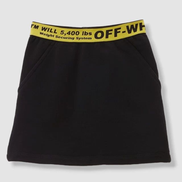 $240 OFF-WHITE Girl's Black Yellow Stretch Cotton A-Line Logo Mini Skirt Size 6