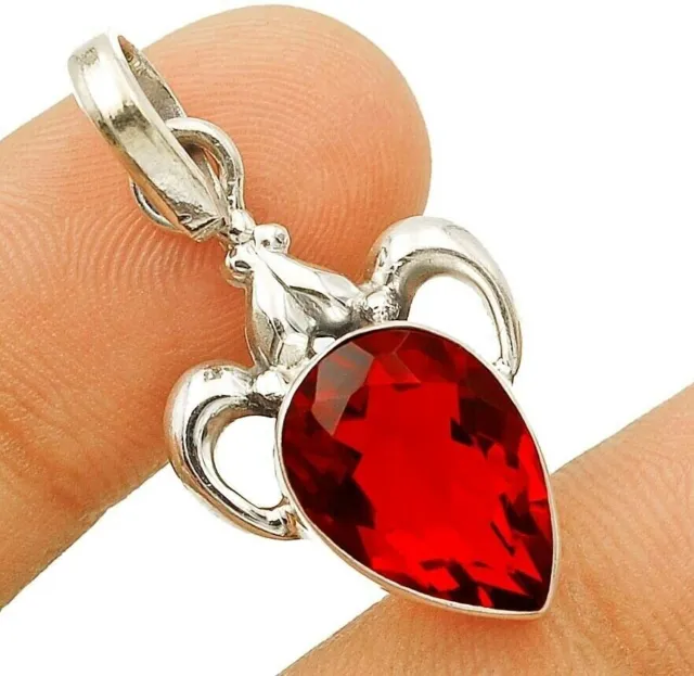 Natural 5CT Fire Garnet 925 Sterling Silver Pendant 1 1/3" Long NW8-4