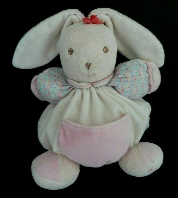 V6- DOUDOU BOULE KALOO LAPIN ROSE BRAS FLEUR BLEU POCHE  24cms - TBE