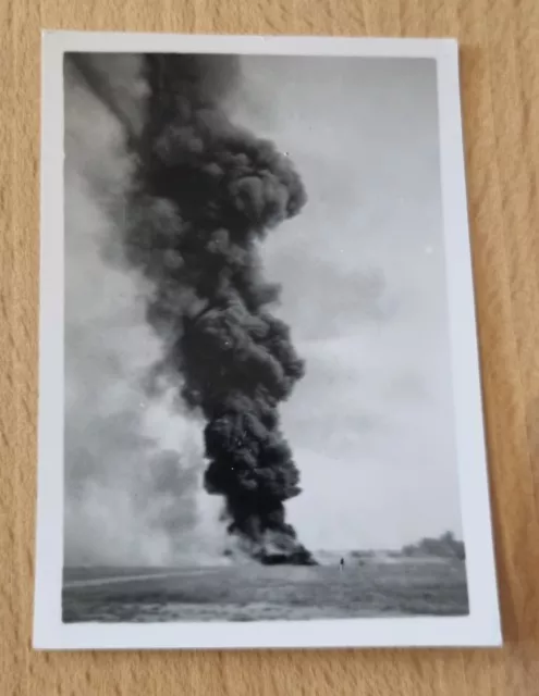 Original WW2 photo - BURNING RAF AIRCRAFT IN INDIA 9 x 6 cm