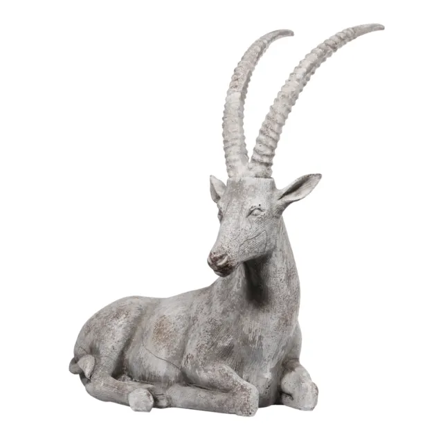 Polyresin Resting Antelope Sculpture With Distressed Details, Gray- Saltoro