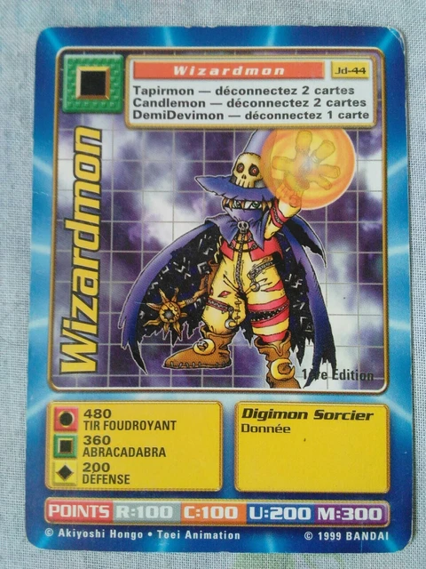 CARTE DIGIMON WIZARDMON Niveau Champion JD-44 FR BANDAI 1999 EUR 8,00 ...