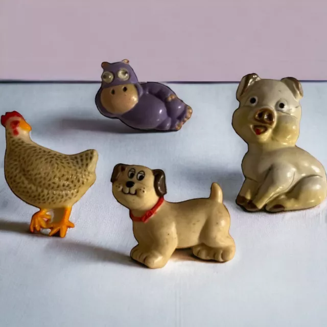 Vintage Retro Animal Refrigerator Magnets Lot Of 4 Puppy Hippo Chicken Pig