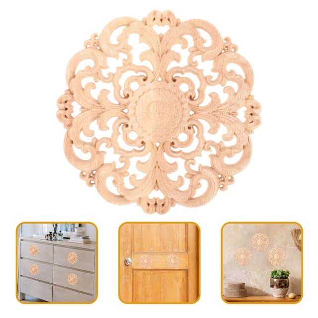 EMSea 4 Pezzi Applici In Legno Intagliato A Forma Di Fiore – Non Verniciati 15x10.5 Cm – Per Mobili, Pareti, Porte