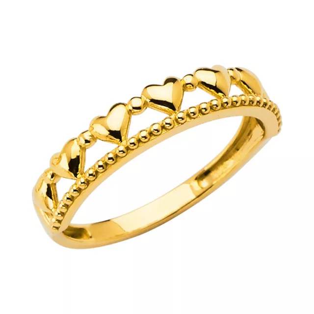 Ioka -14K  Solid Yellow Gold Plain Hearts Stackable Band Ring