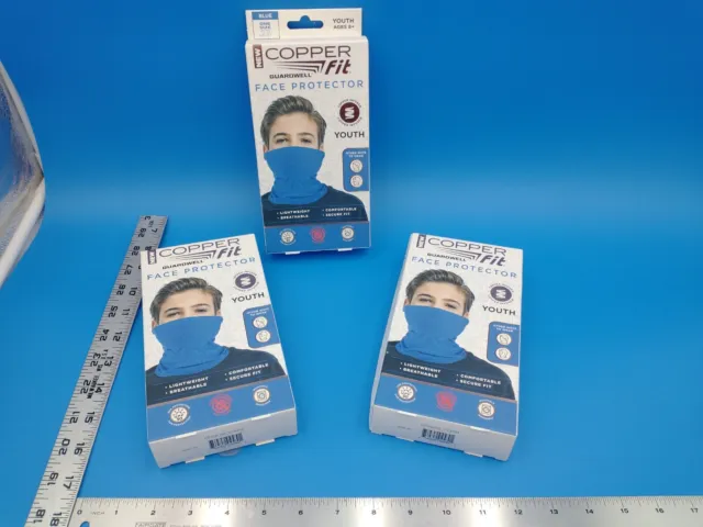 3XCopper Fit Guardwell Face Protector Mask Youth 8+ Blue Brand New Lot of 3 #G8