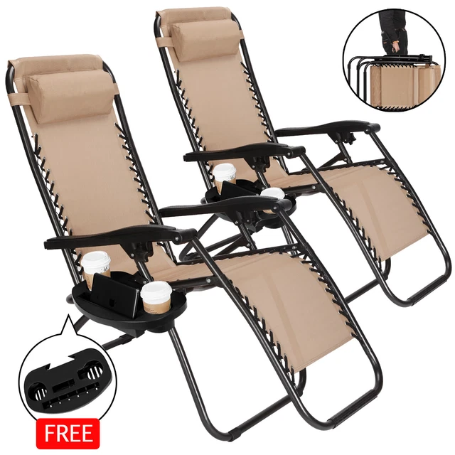 SET OF 2 Zero Gravity Chairs Adjustable Recliner Folding Lounge Patio w