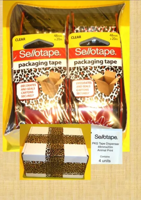 4 x ROLLS OF DECORATIVE PRINT PACKING TAPE + DISPENSER W48mm x L20 metres