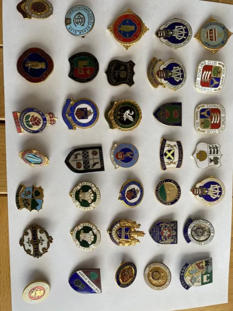 Job Lot Collection Of 35 Different Bowls Bowling Pin Badges
