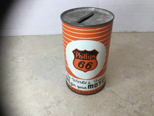 Vintage Phillips 66 Motor Oil Can Metal Bank Advertising