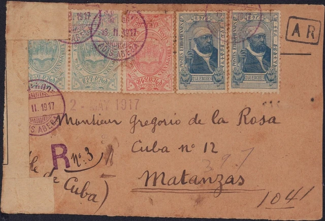 Äthiopien 1915 Einschreibband Adis Abeba Nach Matanzas Selten