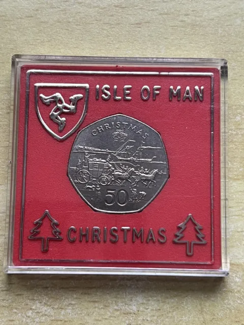 Isle of Man 50p ✨ 1980 Stagecoach ✨ Worlds First Christmas Coin ✨ Plastic Case ✨