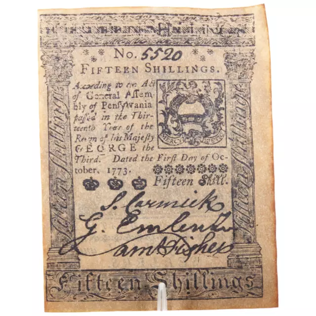 REPRODUCTION Fifteen Shillings Hall and Sellers #5520 Oct 1773 - Repro
