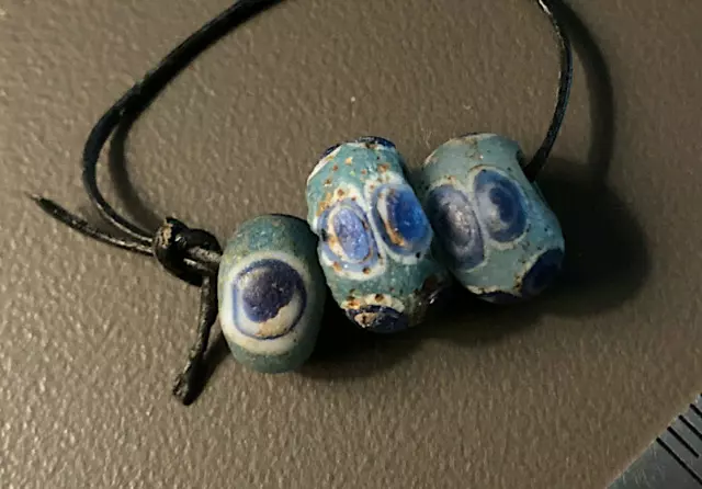 3 ~ Rare Genuine Ancient Phoenician Mosaic Eye Glass Beads ~ 600BC-300BC Lebanon