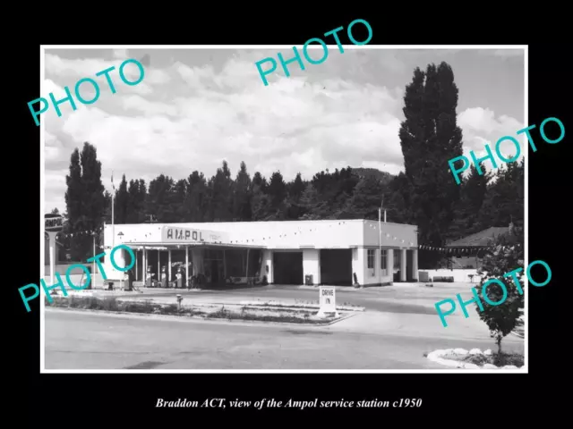 OLD LARGE HISTORIC PHOTO OF BRADDON ACT AMPOL OIL Co SERVICE STATION c1950