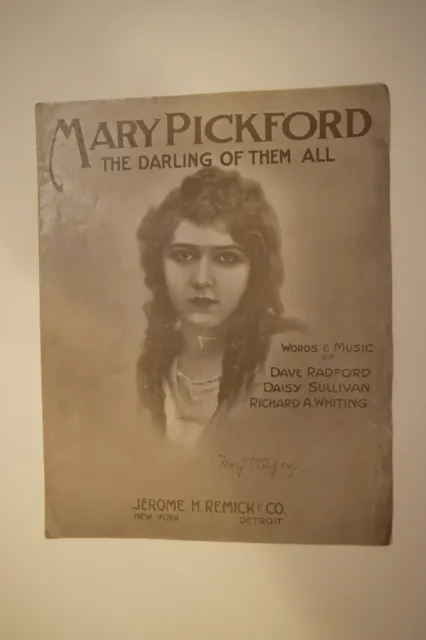 Vintage 1914 piano sheet music featuring Mary Pickford, The Darling of Them All