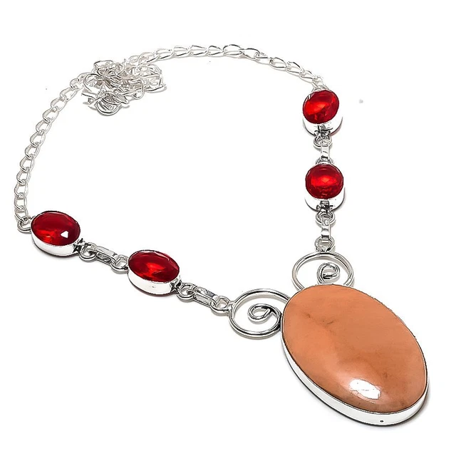 Orange Aventurine, Garnet Gemstone Handmade Gift Jewelry Necklace 18" C486