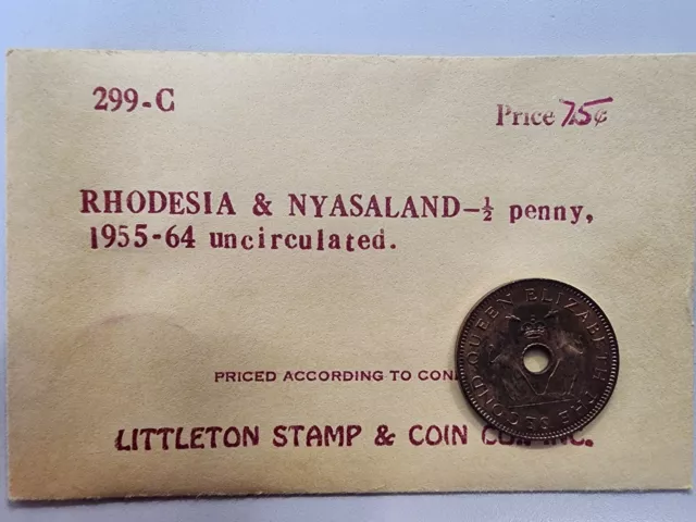1958 Rhodesia & Nyasaland half penny, Elizabeth II, UNC