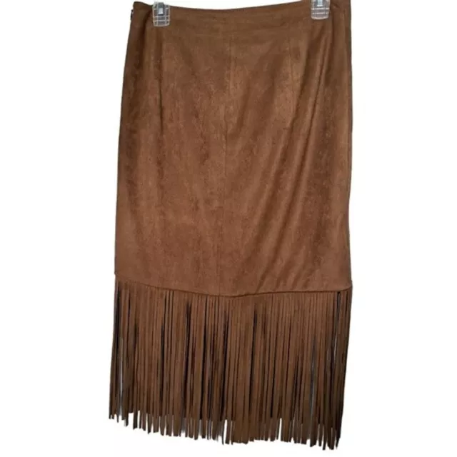 Tularosa Donna Tan Camel Faux Suede Fringe Pencil Skirt Size 4 TR15B067 3