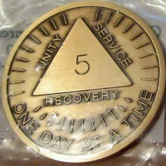 Alcohólicos Anónimos AA 5 Años Sol Bronce Medallón Ficha Moneda con ficha