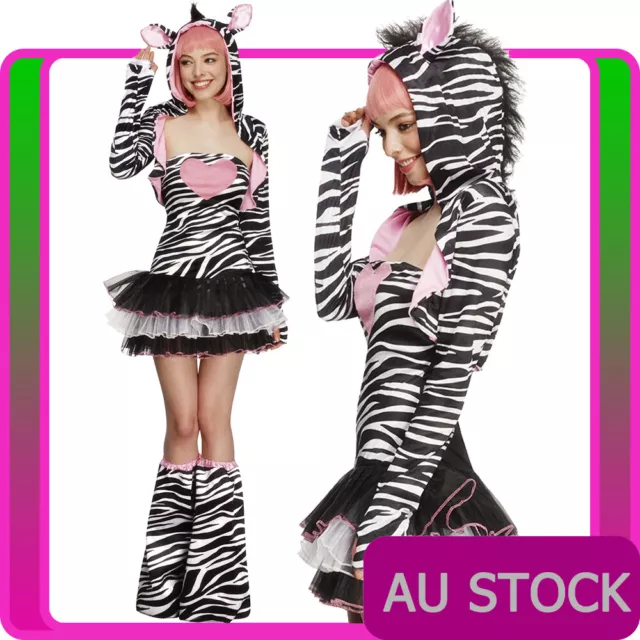 Womens Zebra Costume Safari Animal Jungle Zoo Party Book Week Ladies Fancy Dress