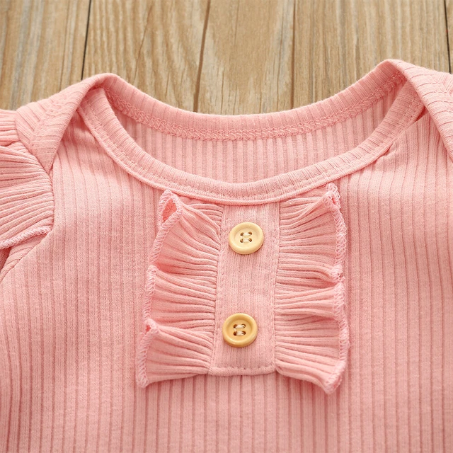 Newborn Baby Girls Ruffle Long Sleeve Romper Tops + Floral Pants Clothes Outfits 12
