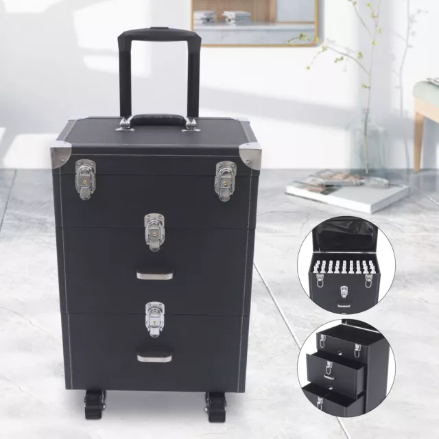 Pro Rolling Makeup Train Case Cosmetic Trolley Makeup Storage Organizer Box TOP
